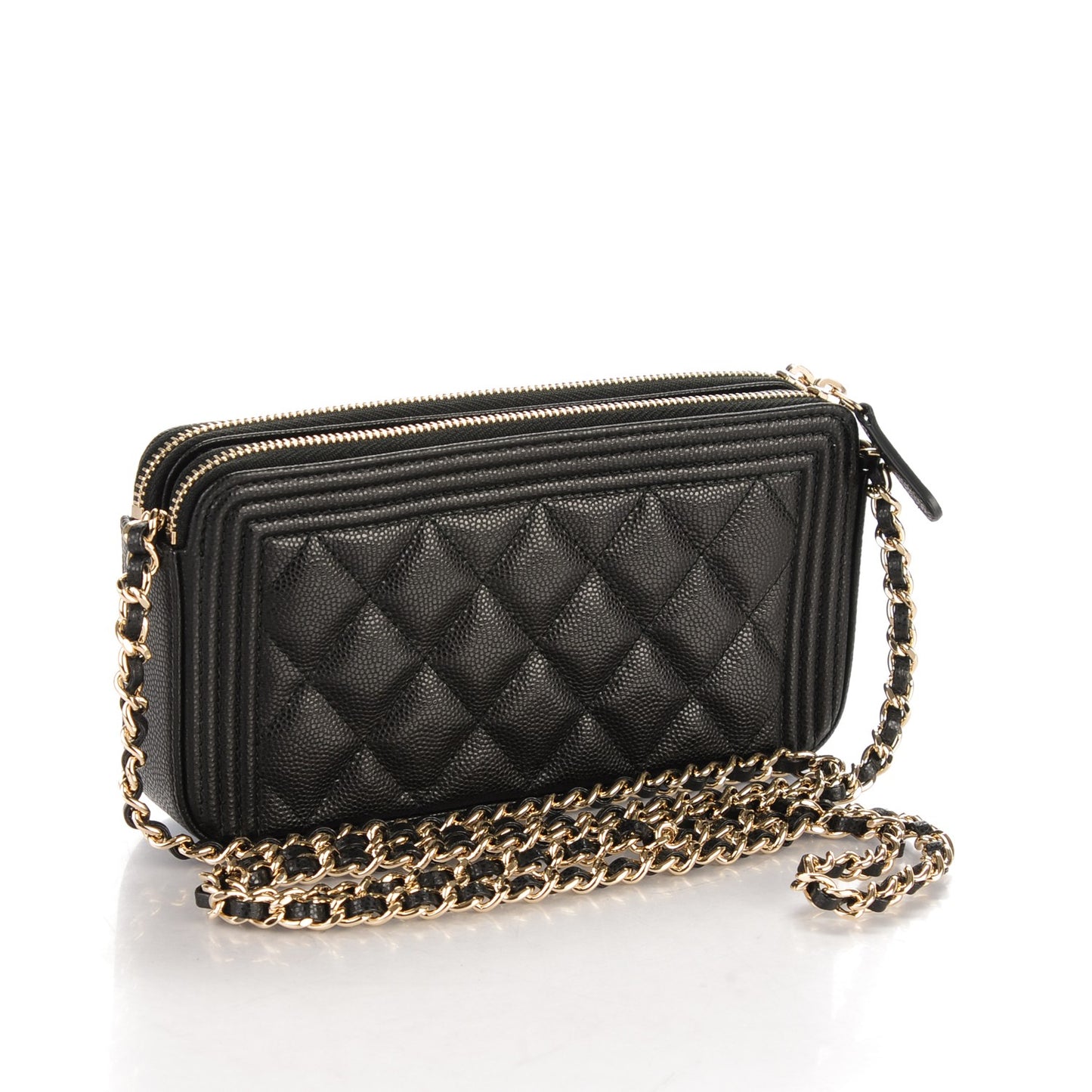 Caviar Quilted Small Boy Clutch With Chain Black