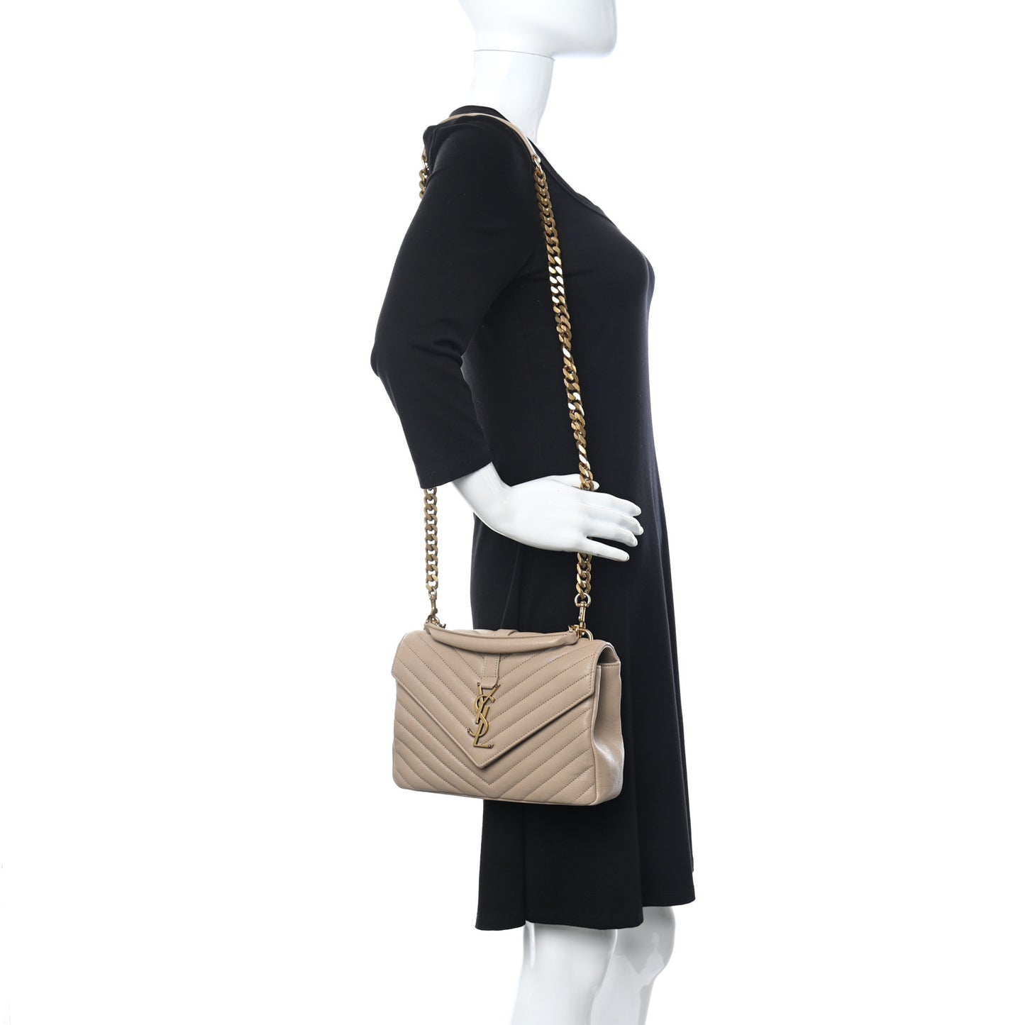 Sheepskin Matelasse Chevron Monogram Medium College Bag Dark Beige