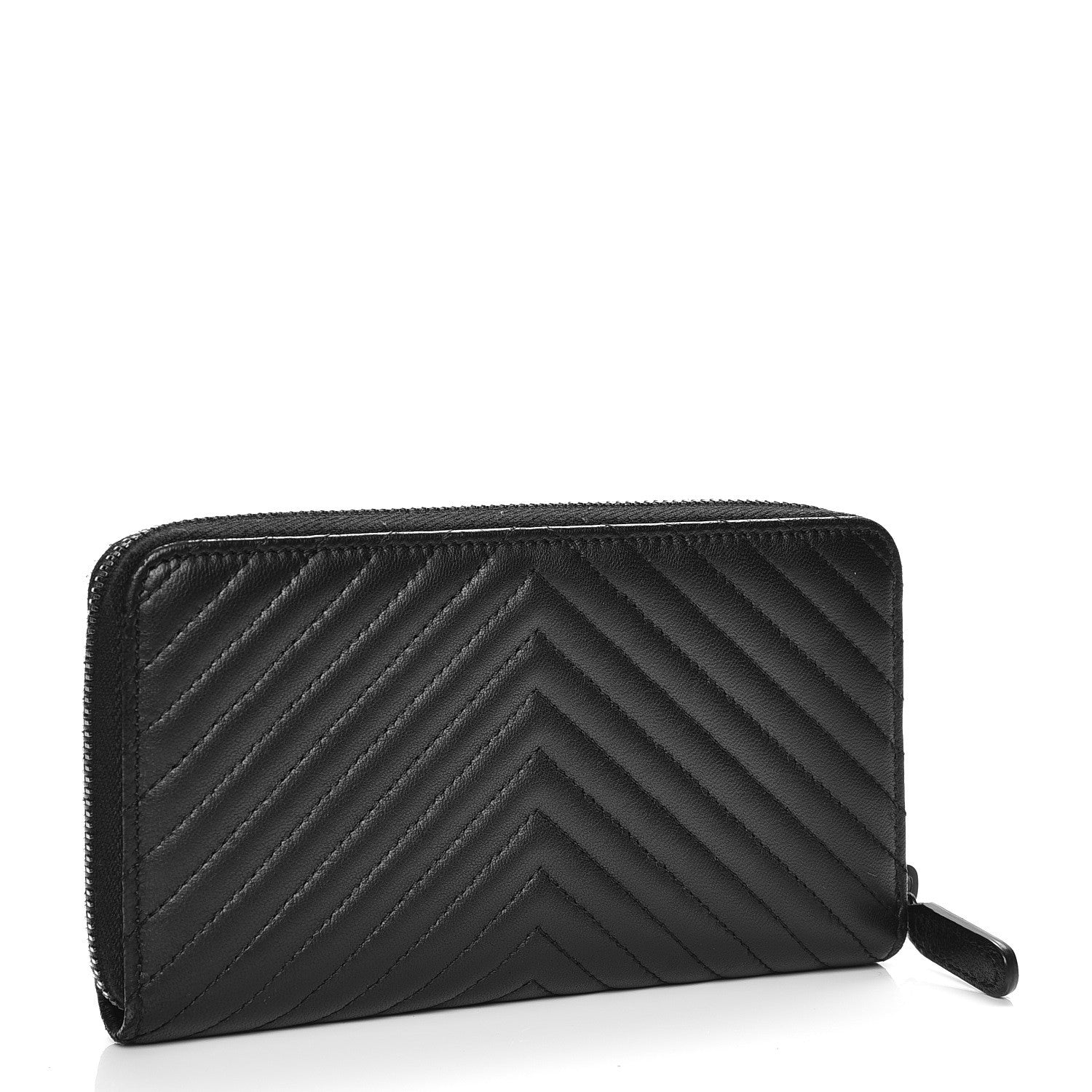 Chanel Lambskin Chevron Quilted Small Zip Around Wallet So Black 3 of 9