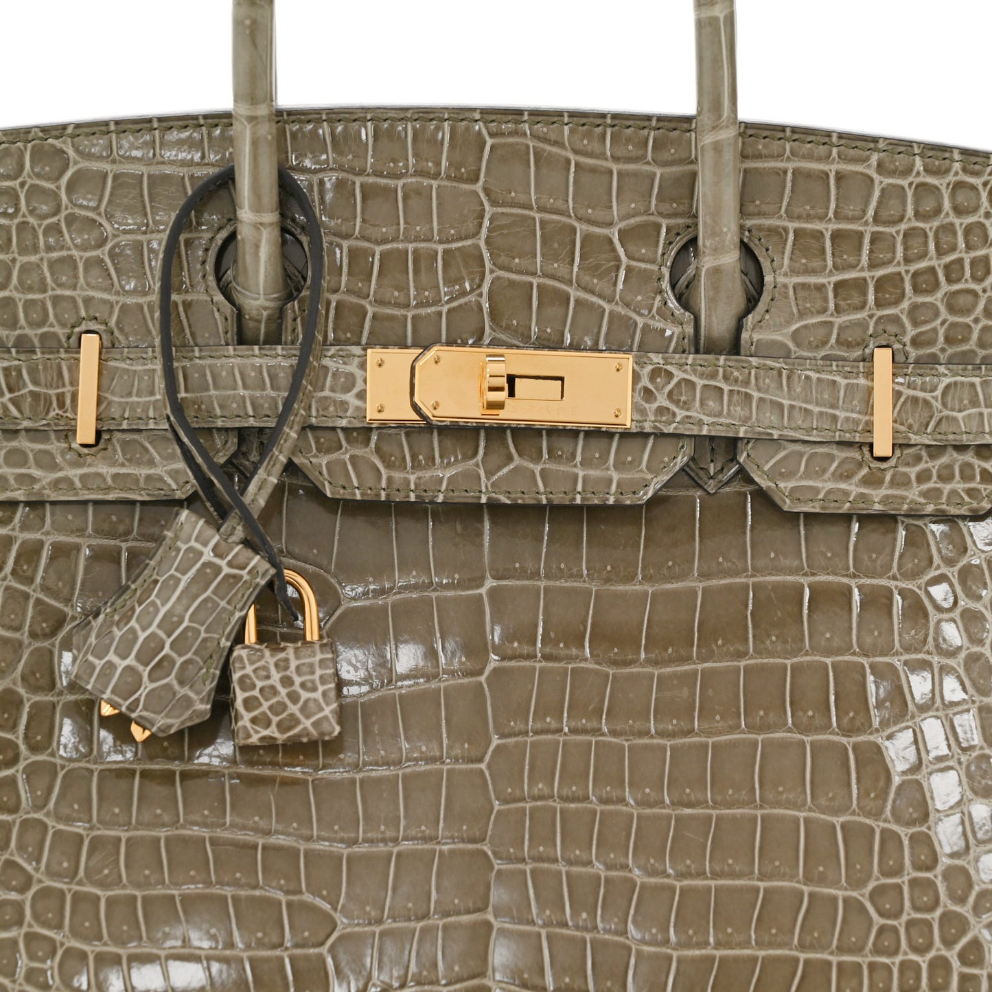 Shiny Porosus Crocodile Birkin 30 Gris Tourterelle