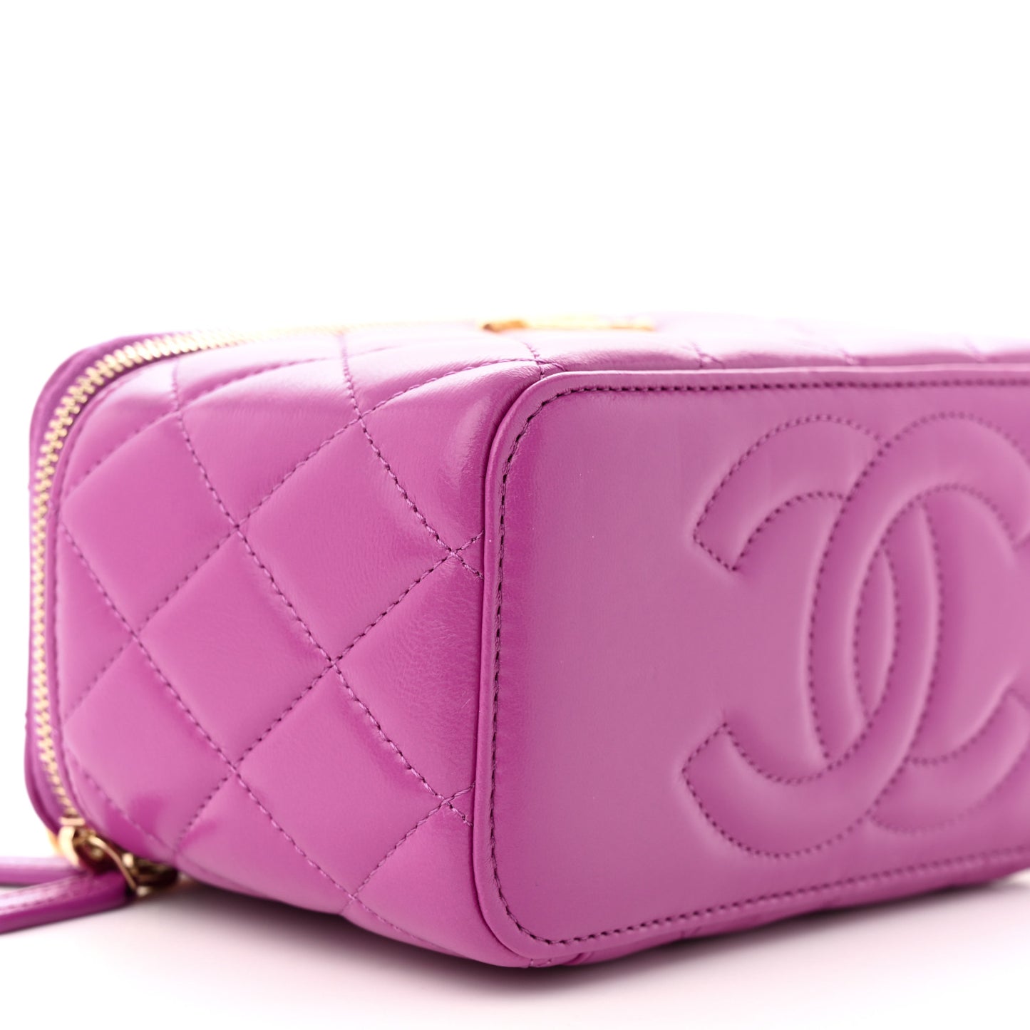 Lambskin Quilted Small Pillow Crush Vanity Case With Chain Purple