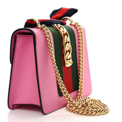 Gucci Vitello Fontanella Web Mini Sylvie Chain Shoulder Bag Pink Tropical Flower 3 of 14