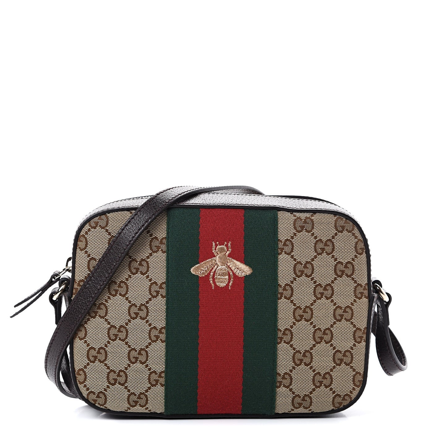 GG Supreme Monogram Web Small Webby Bee Shoulder Bag Dark Brown