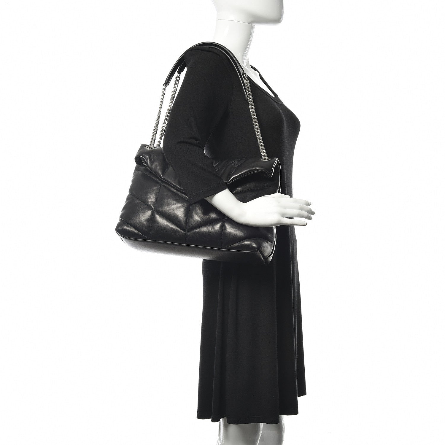 Saint Laurent Lambskin Quilted Medium Loulou Puffer Monogram Chain Satchel Black 2 of 11