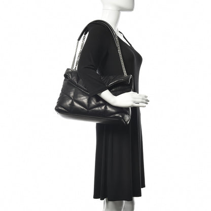 Saint Laurent Lambskin Quilted Medium Loulou Puffer Monogram Chain Satchel Black 2 of 11
