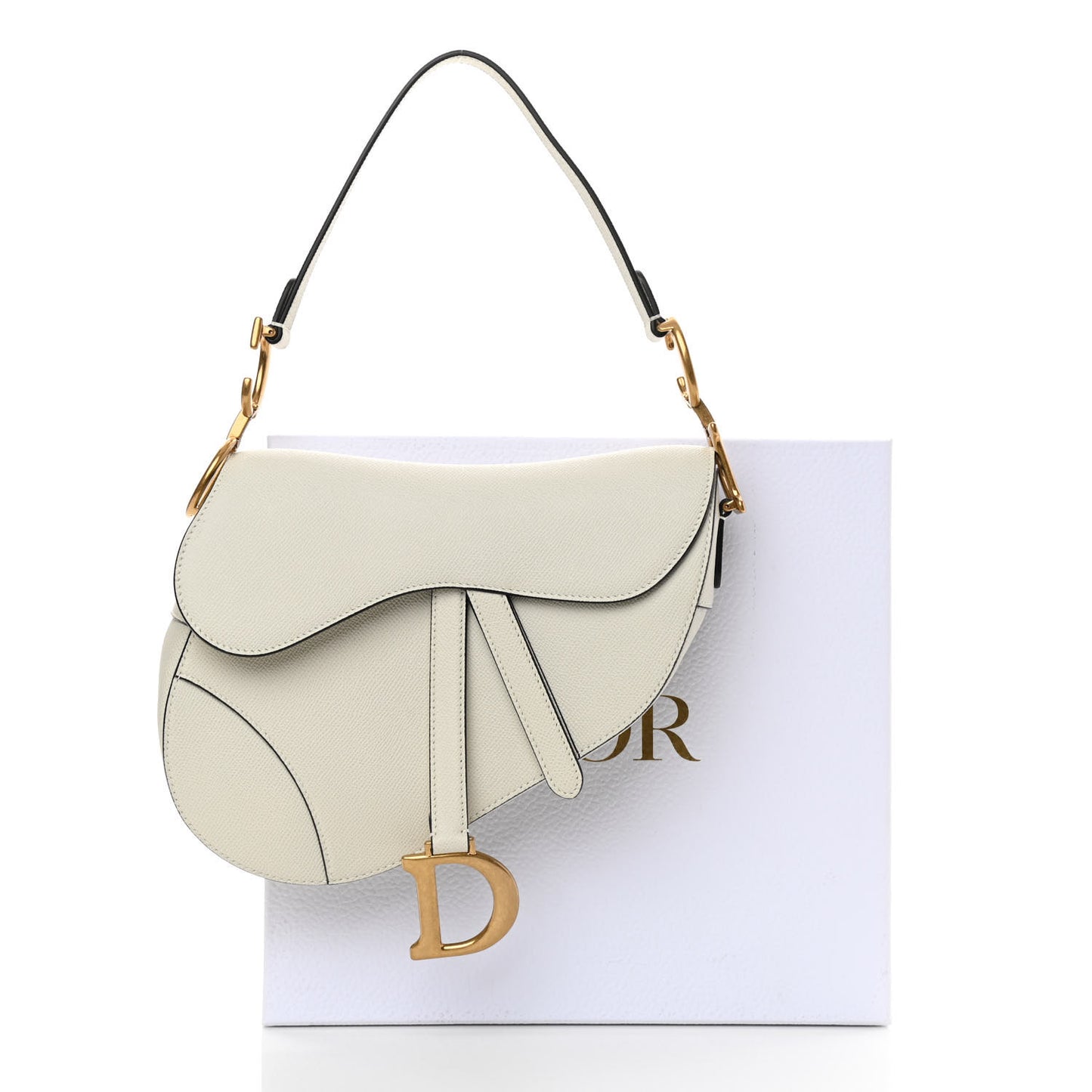 Grained Calfskin Saddle Bag White