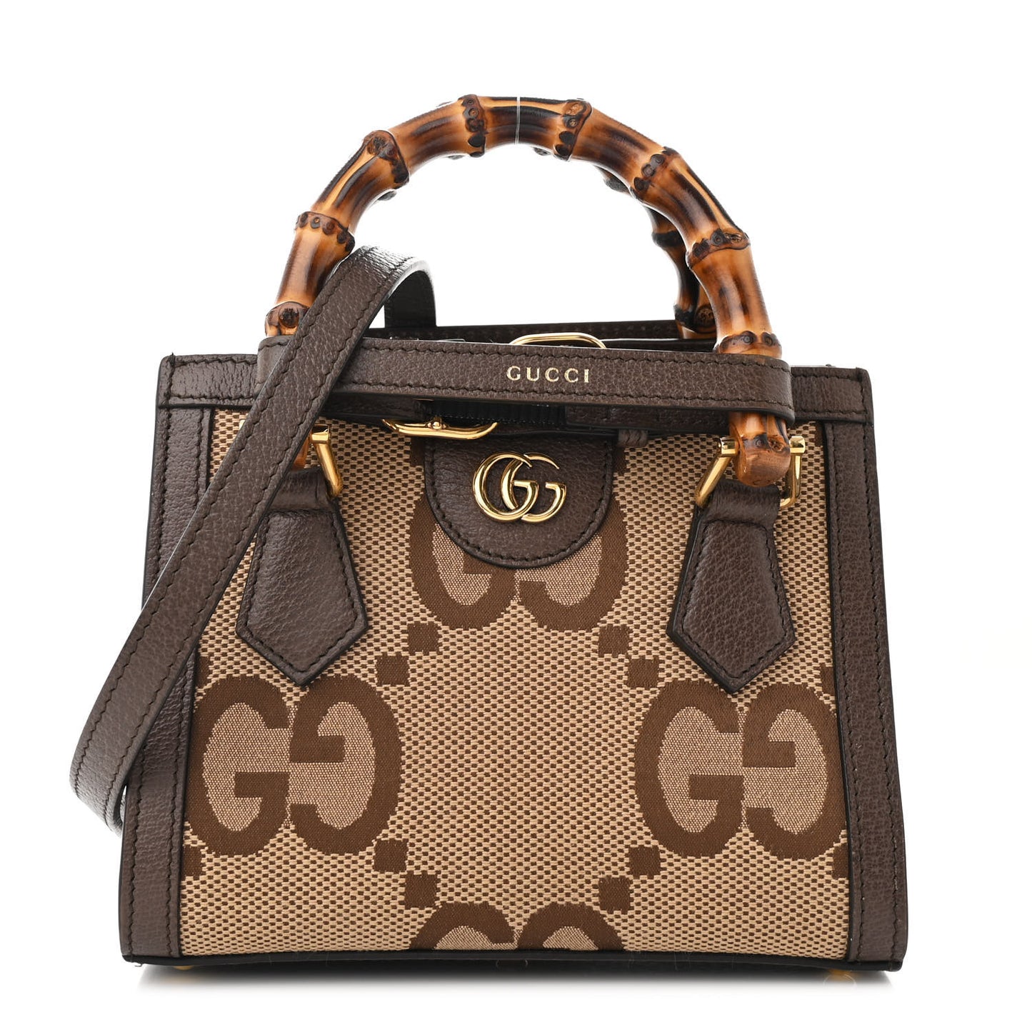 Monogram Jumbo GG Textured Dollar Calfskin Mini Diana Tote Bag Camel Ebony New Acero