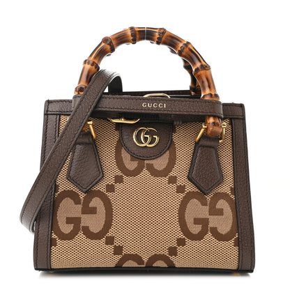 Gucci Monogram Jumbo GG Textured Dollar Calfskin Mini Diana Tote Bag Camel Ebony New Acero 1 of 10