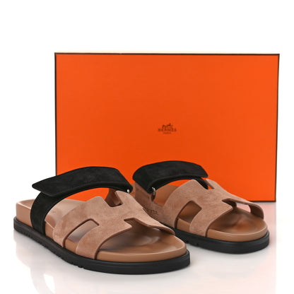Hermes Suede Goatskin Womens Chypre Sandals 38 Rose Perle Black 10 of 10