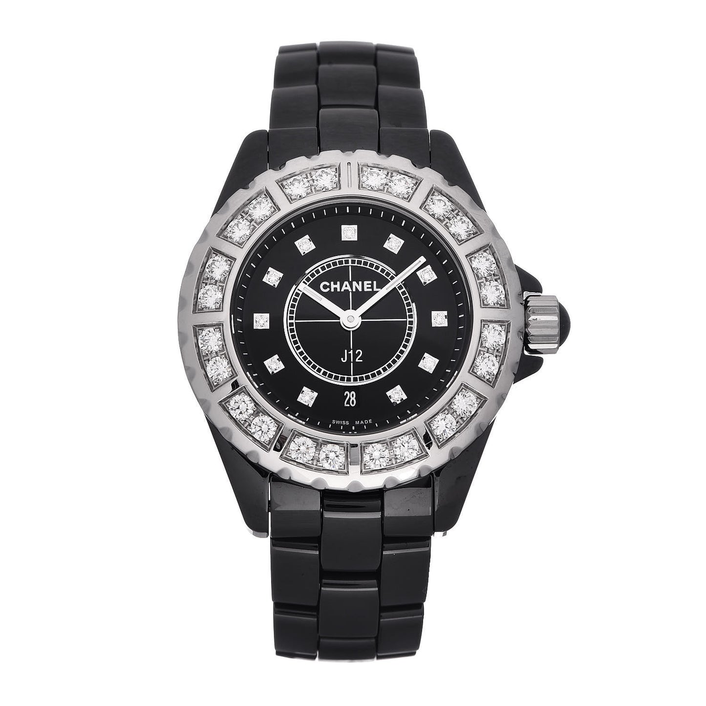 Stainless Steel Ceramic Diamond Bezel 33mm J12 Quartz Watch Black