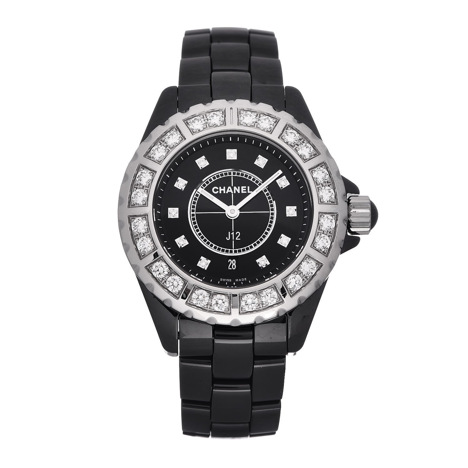 Chanel Stainless Steel Ceramic Diamond Bezel 33mm J12 Quartz Watch Black 1 of 6