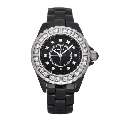 Chanel Stainless Steel Ceramic Diamond Bezel 33mm J12 Quartz Watch Black 1 of 6