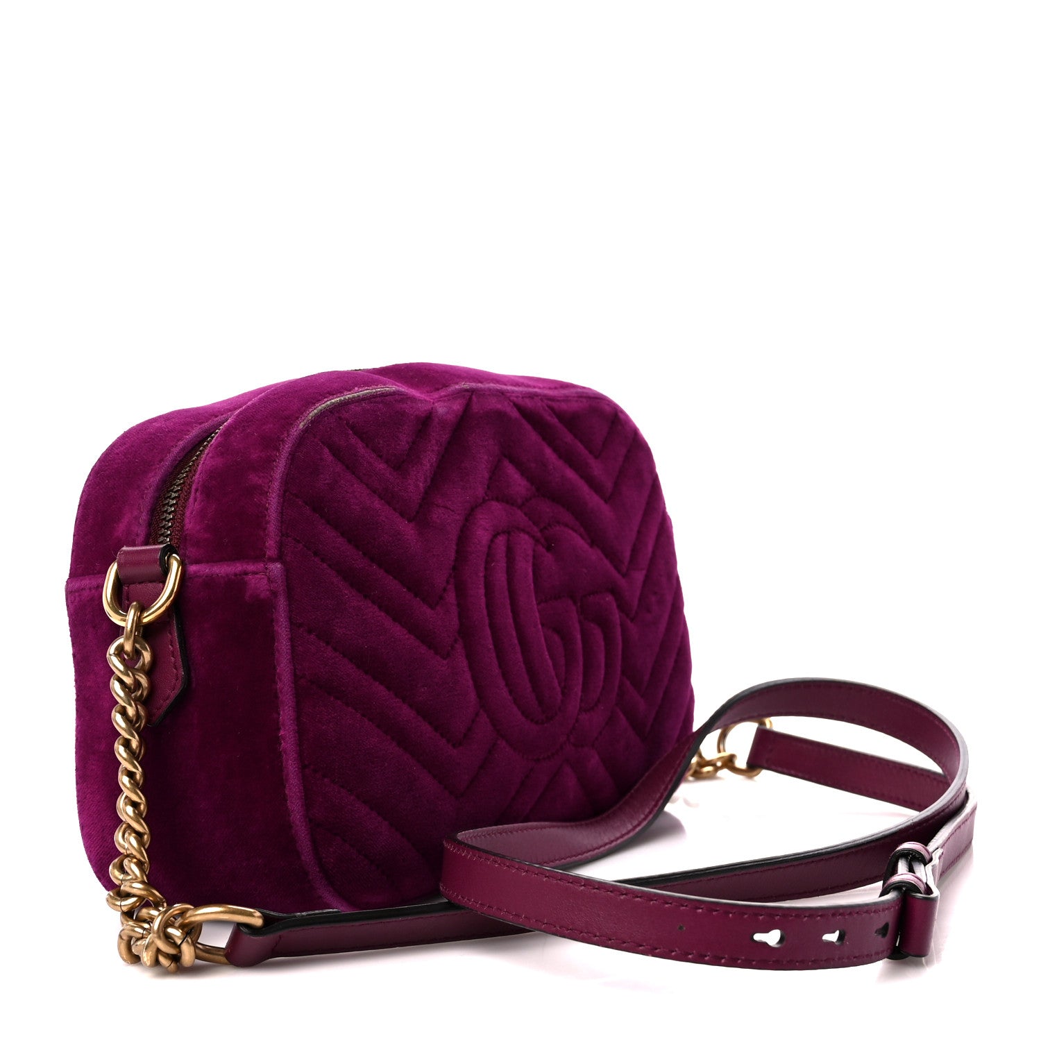 Gucci Velvet Matelasse Small GG Marmont Chain Shoulder Bag Fuchsia Violet Cyclamen 3 of 12
