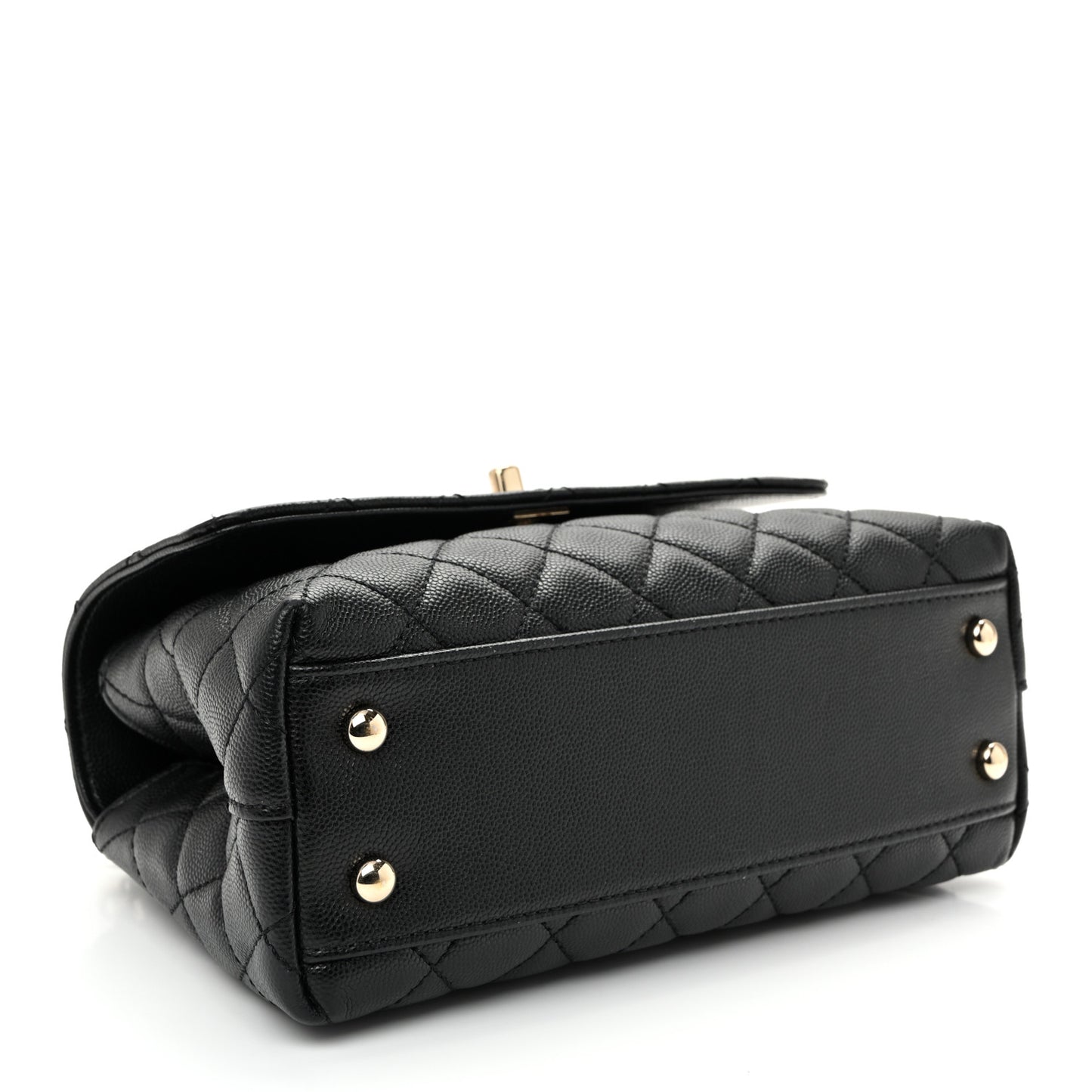 Caviar Lizard Embossed Quilted Mini Coco Handle Flap Black