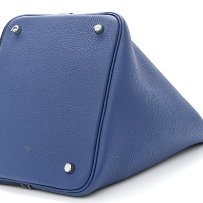 Hermes Taurillon Clemence Casaque Picotin Lock 22 MM Bleu Saphir Bleu Brighton 10 of 11