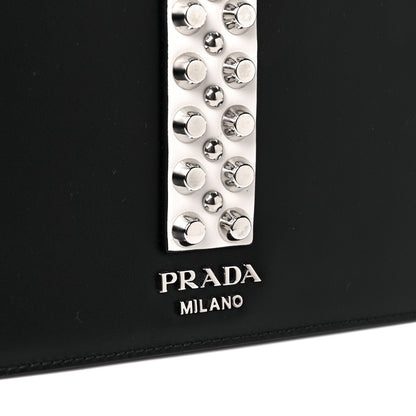 Prada Saffiano City Calfskin Studded Elektra Shoulder Bag Black Fuoco 11 of 12