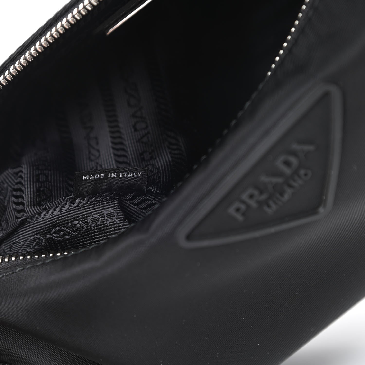 Prada Tessuto Nylon Saffiano Rubber Triangle Logo Pocket Zippered Shoulder Bag Black 7 of 11