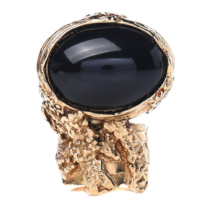 Saint Laurent Glass Cabochon Gold Arty Ovale Ring 5 Black 1 of 4