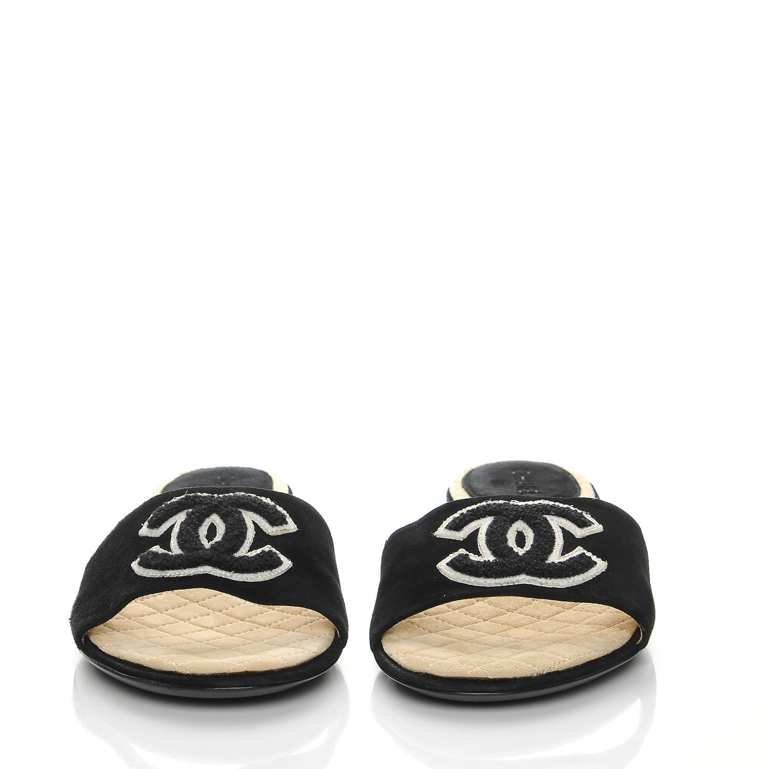 Chanel Suede Quilted CC Mules 37.5 Black 2 of 9
