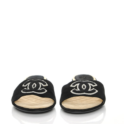 Chanel Suede Quilted CC Mules 37.5 Black 2 of 9