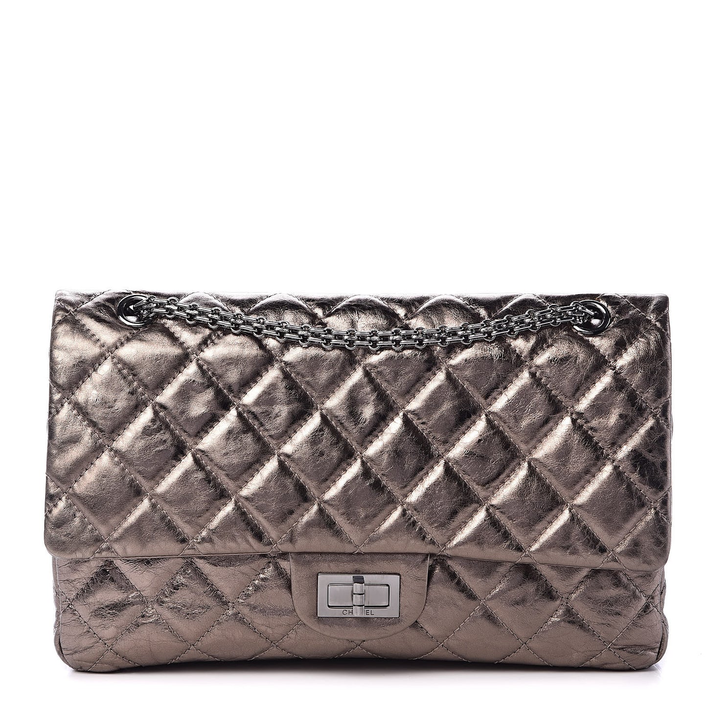 Metallic Aged Calfskin Quilted 2.55 Reissue 226 Argent Fonce