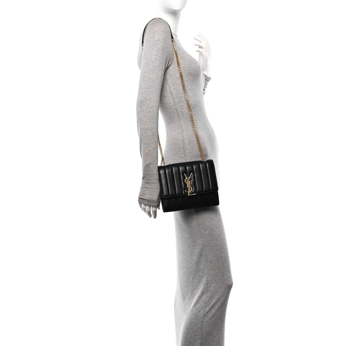 Lambskin Matelasse Monogram Vicky Chain Wallet Black