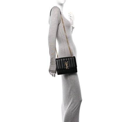 Saint Laurent Lambskin Matelasse Monogram Vicky Chain Wallet Black 2 of 10
