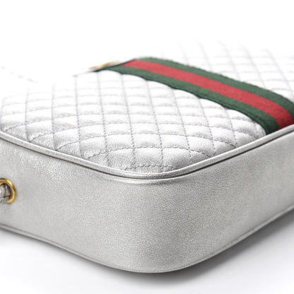 Gucci Laminated Nappa Web Trapuntata Small GG Shoulder Bag Argento 6 of 10