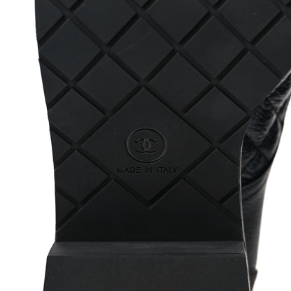 Chanel Pearly Calfskin Patent Calfskin Lace Up Combat Boots 39.5 Black 7 of 8