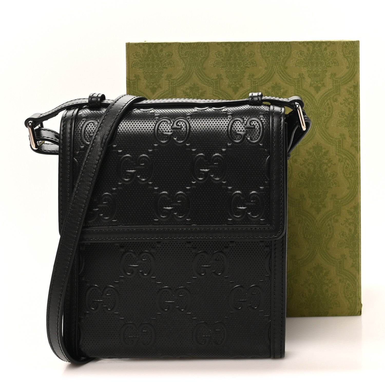 Gucci Calfskin GG Tennis Embossed Messenger Bag Black 11 of 11