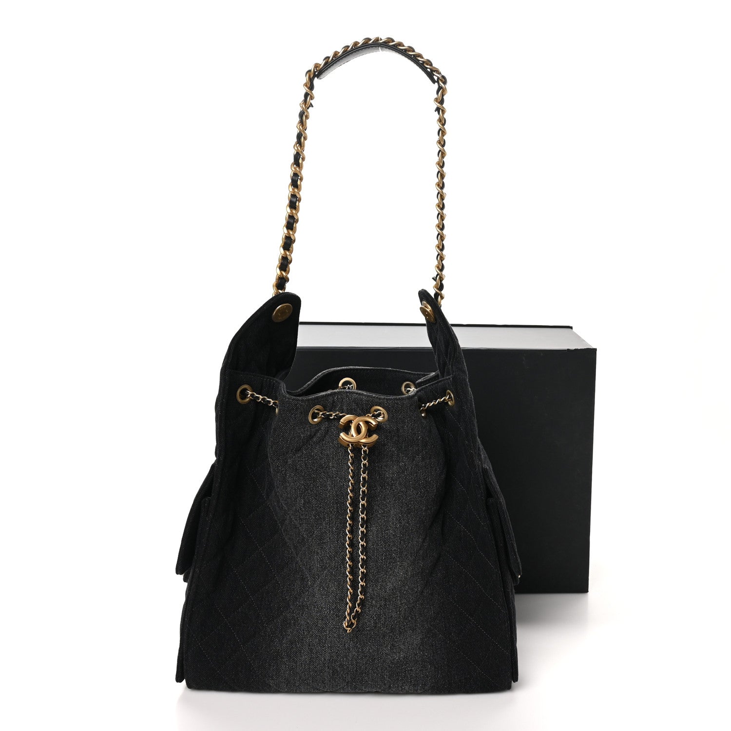 Chanel Washed Denim Quilted Medium Chanel 25 Handbag Black 1755972