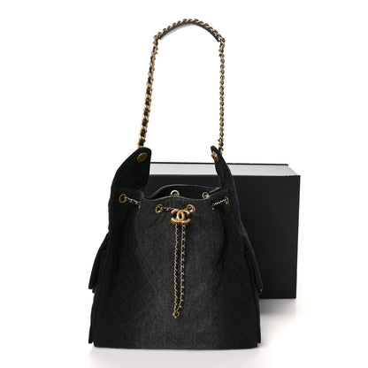 Chanel Washed Denim Quilted Medium Chanel 25 Handbag Black 12 of 12