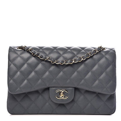 Chanel Caviar Quilted Jumbo Double Flap Grey 1 of 11