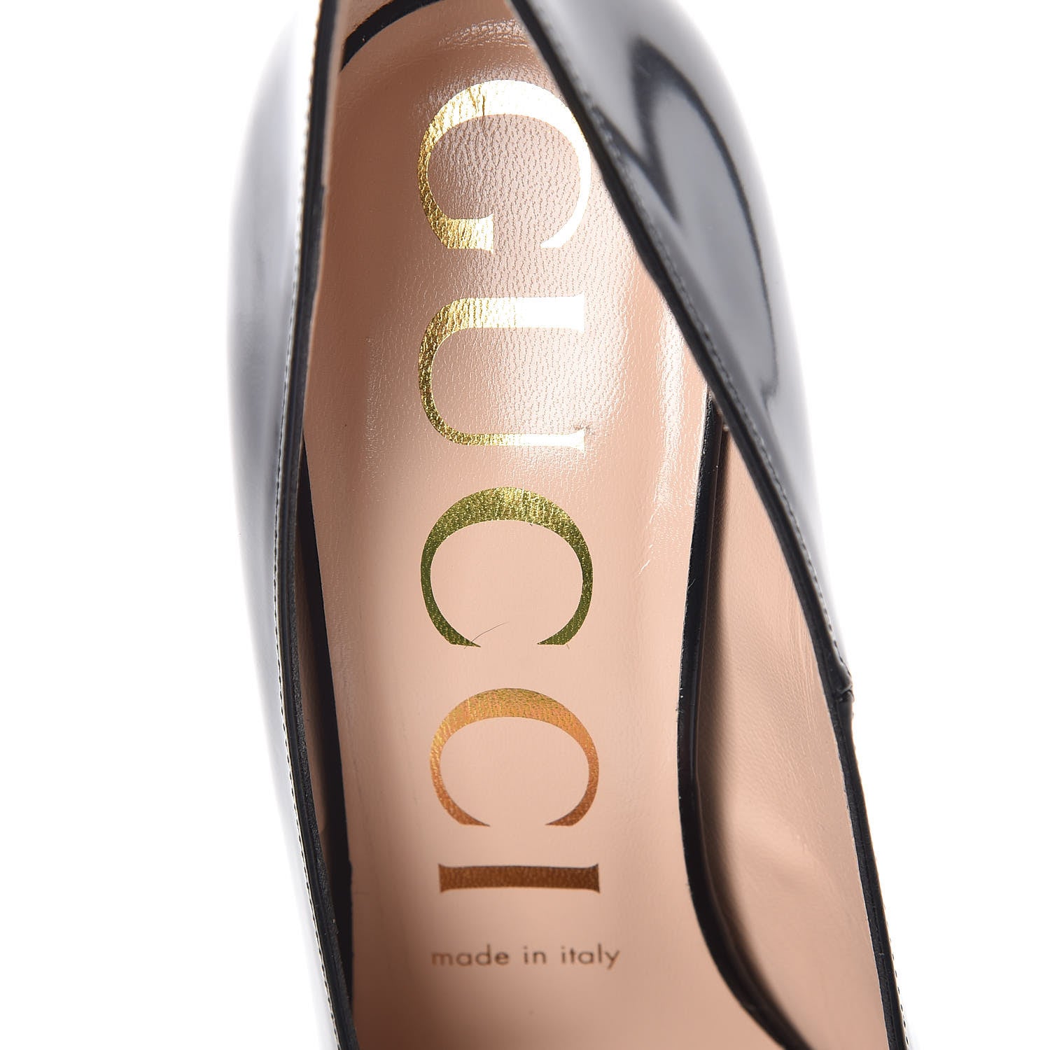 Gucci Polished Calfskin Removable Bee Elaisa Platform High Heel Pumps 37 Black 11 of 12