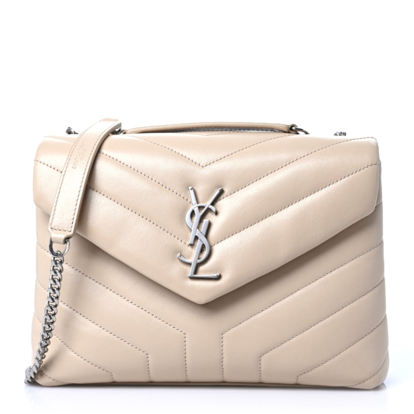 Calfskin Y Quilted Monogram Small Loulou Chain Satchel Nude Powder