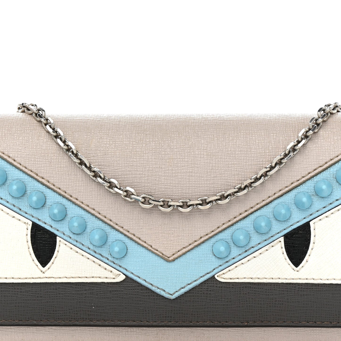 Vitello Elite Monster Eyes Studded Continental Wallet On Chain Carbone White Multicolor