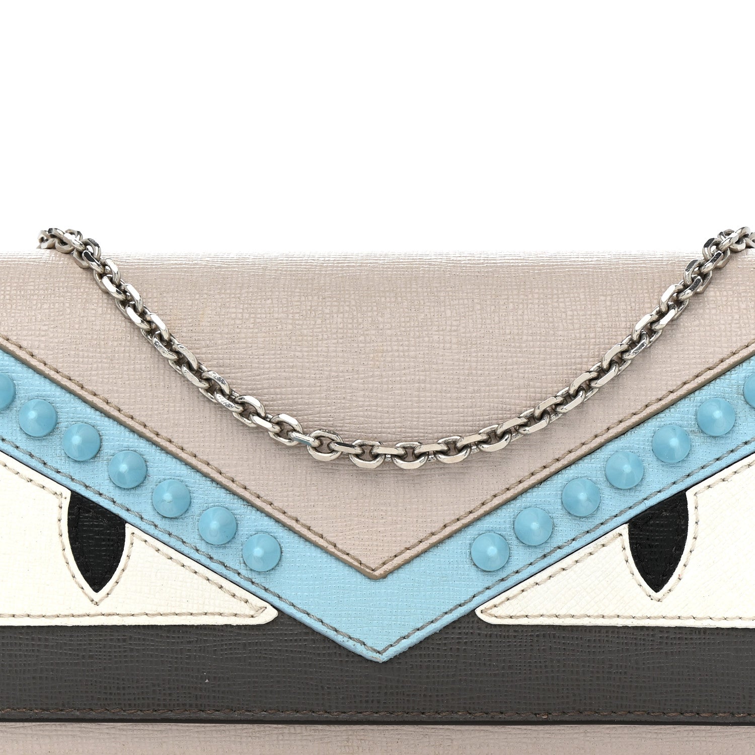 Fendi Vitello Elite Monster Eyes Studded Continental Wallet On Chain Carbone White Multicolor 8 of 13