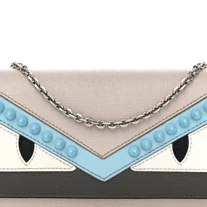 Fendi Vitello Elite Monster Eyes Studded Continental Wallet On Chain Carbone White Multicolor 8 of 13