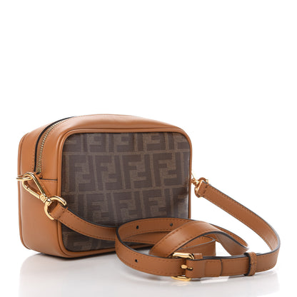Fendi Glazed Fabric Vitello Century FF 1974 Stamp Patch Mini Camera Case Mogano Panna Caramello 3 of 11