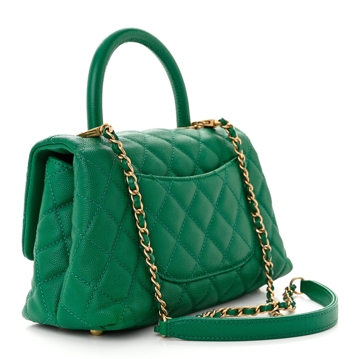 Caviar Quilted Mini Coco Handle Flap Green