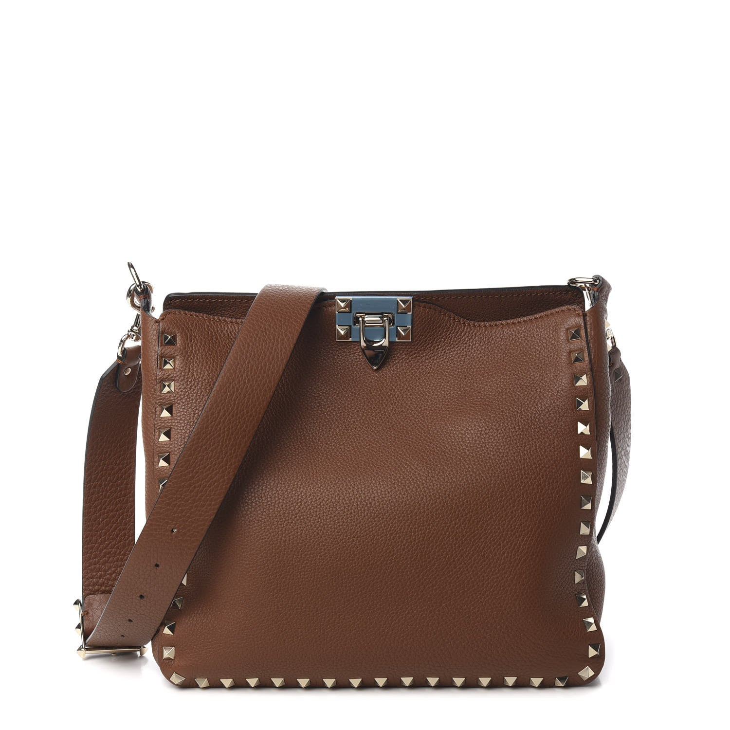 Valentino Garavani Pebbled Calfskin Small Rockstud Flip-Lock Messenger Bag Bright Cognac 1 of 8