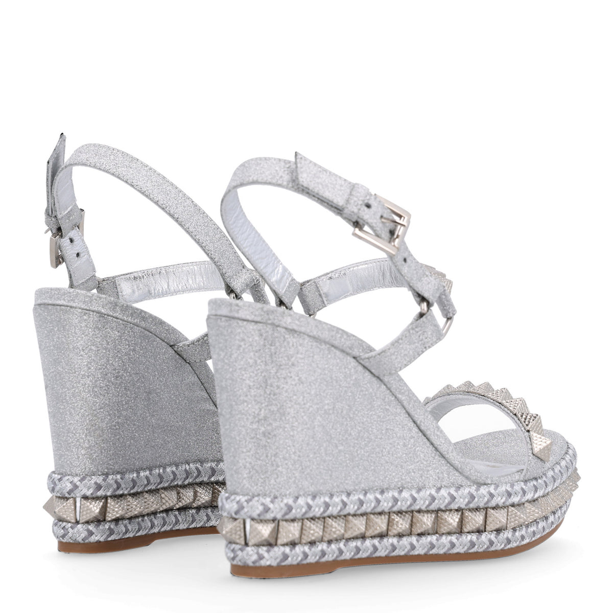 Glitter Nappa Mica Pyraclou 110 Wedge Sandals 38 Silver