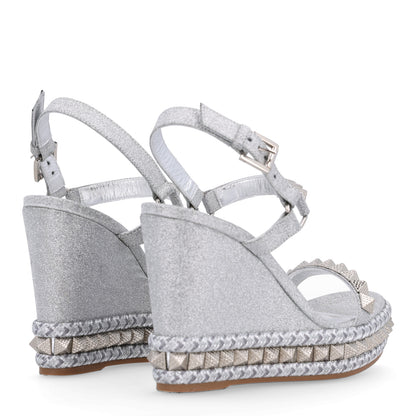 Christian Louboutin Glitter Nappa Mica Pyraclou 110 Wedge Sandals 38 Silver 5 of 9