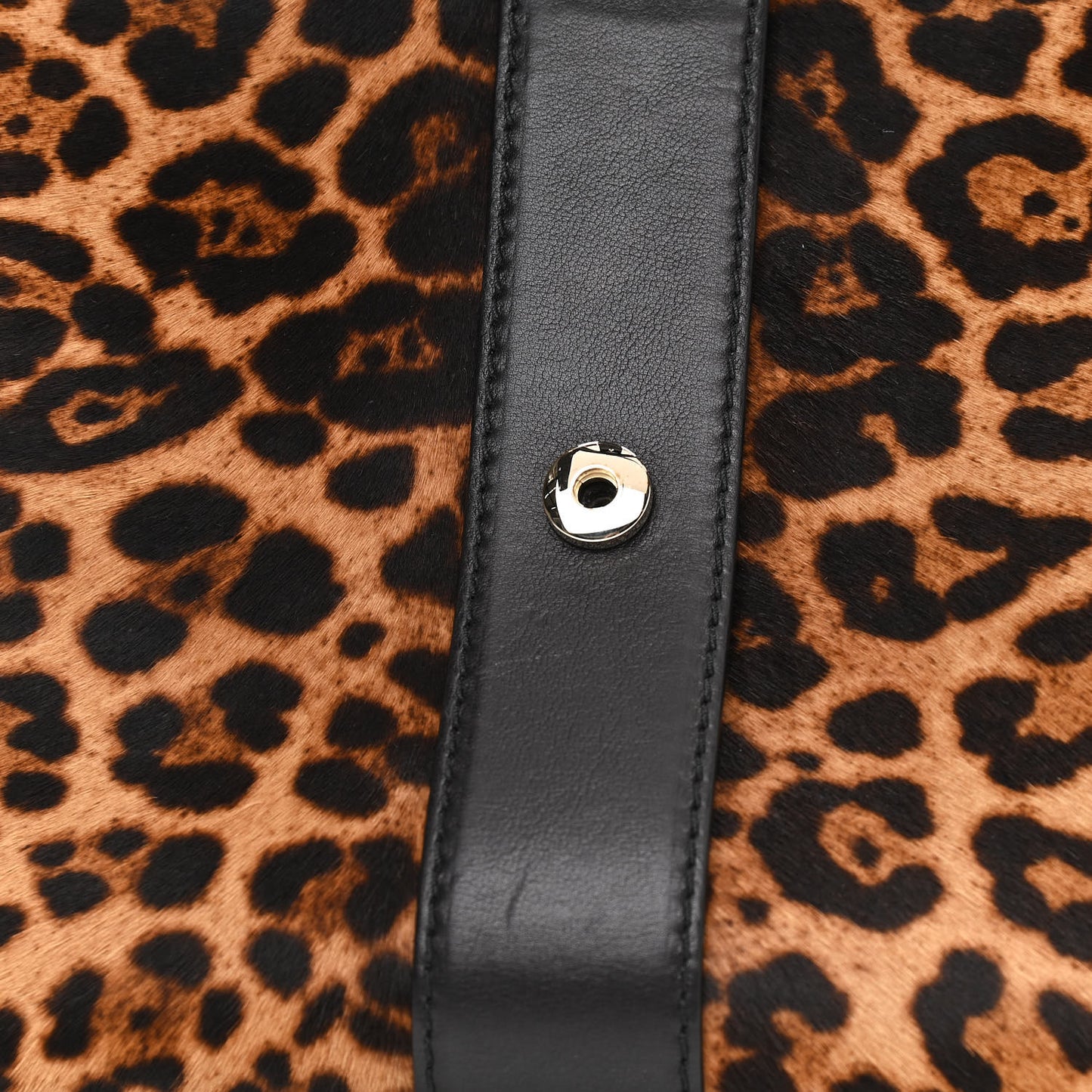 Calf Hair Jaguar Print Medium Stirrup Top Handle Bag Black