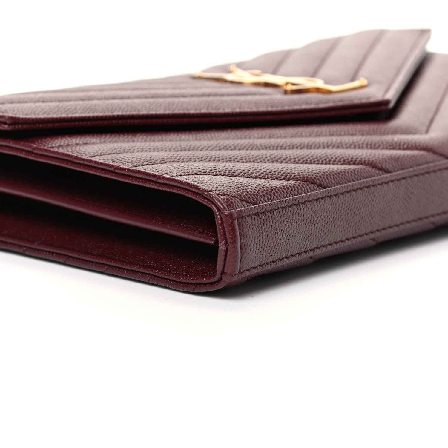 Saint Laurent Grain De Poudre Matelasse Chevron Monogram Chain Wallet Rouge Legion 6 of 9