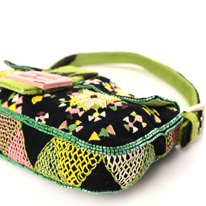 Fendi Satin Calf Hair Beaded Baguette Green Multicolor 8 of 8