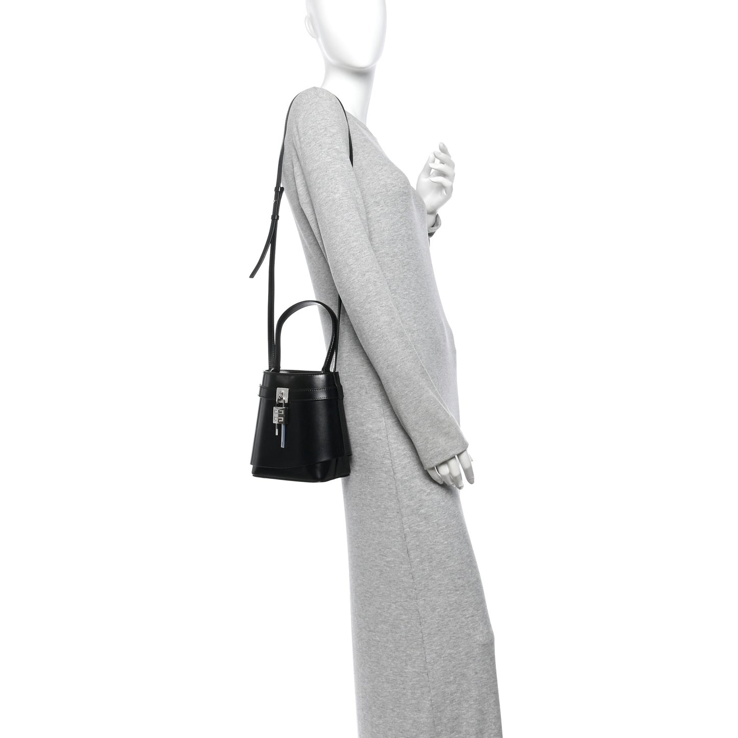 Box Calfskin Shark Lock Bucket Bag Black