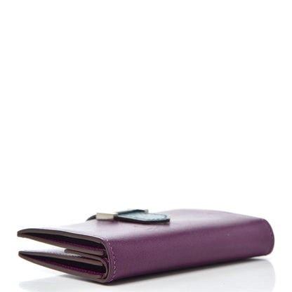 Hermes Tadelakt Lizard Bearn Card Holder Wallet Violet Bleu Petrole 4 of 6