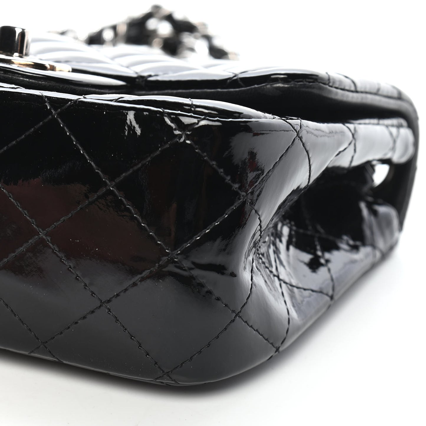 Patent Calfskin Quilted Mini Square Flap Black
