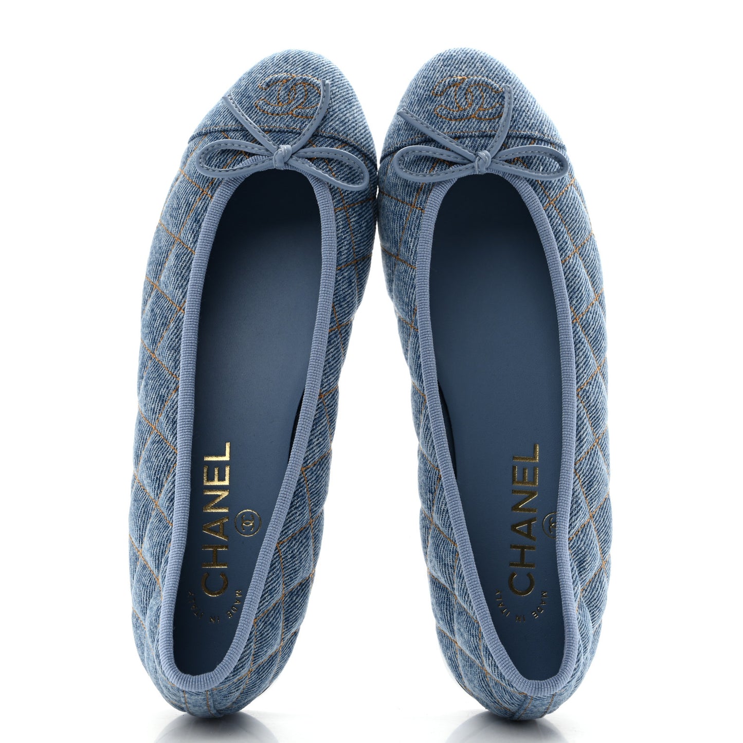 Denim Quilted CC Cap Toe Ballerina Flats 37 Light Blue